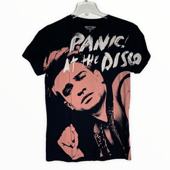 Panic at the Disco Other - Panic! At The Disco Brendon Coral T-Shirt Black Front Large Graphic Plain Back